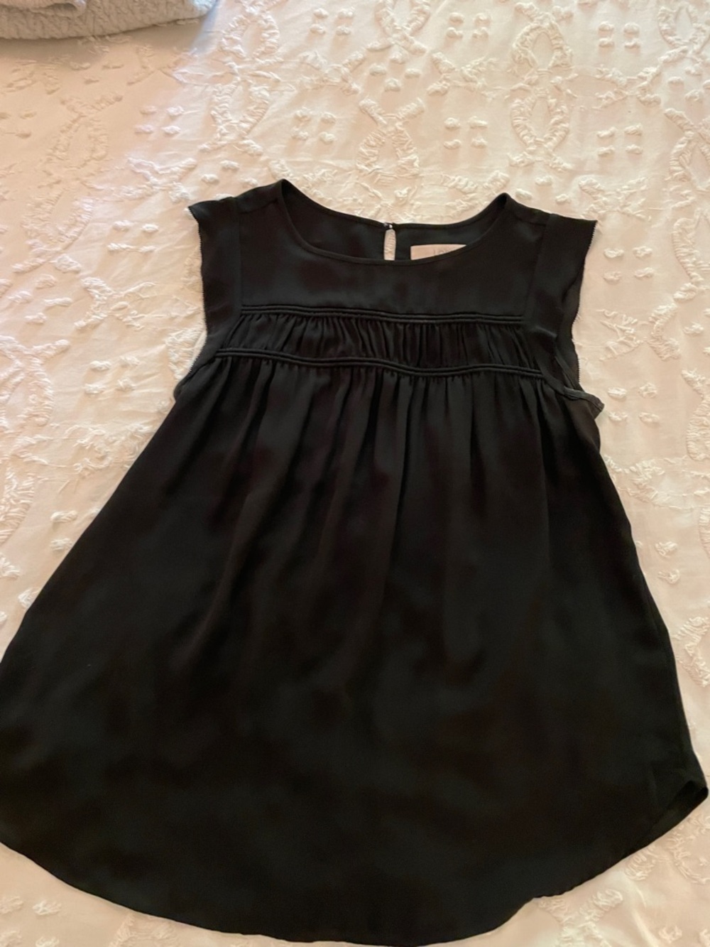 LOFT Black Cap Sleeve Pleated Yoke Blouse